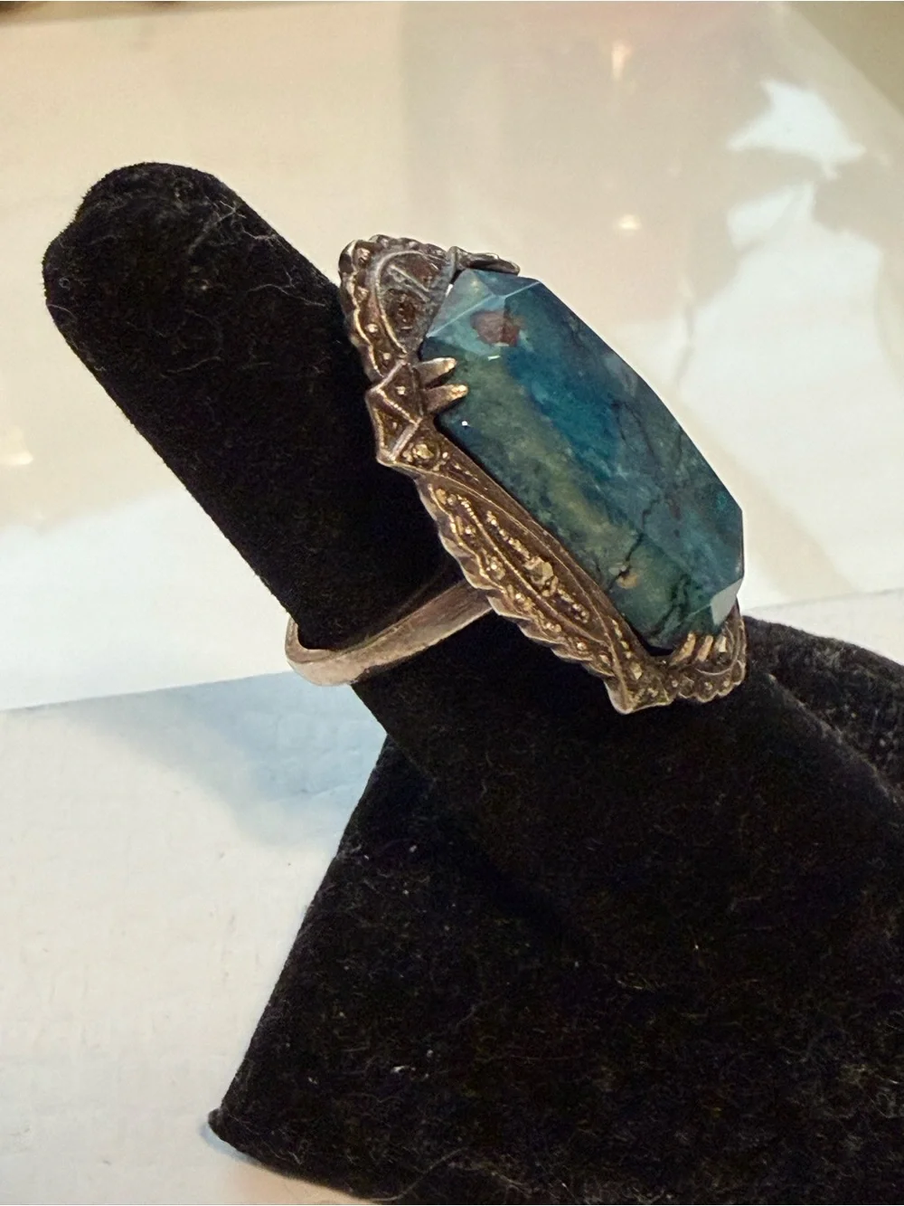 Vintage sterling silver marcasite and sodalite? cocktail ring